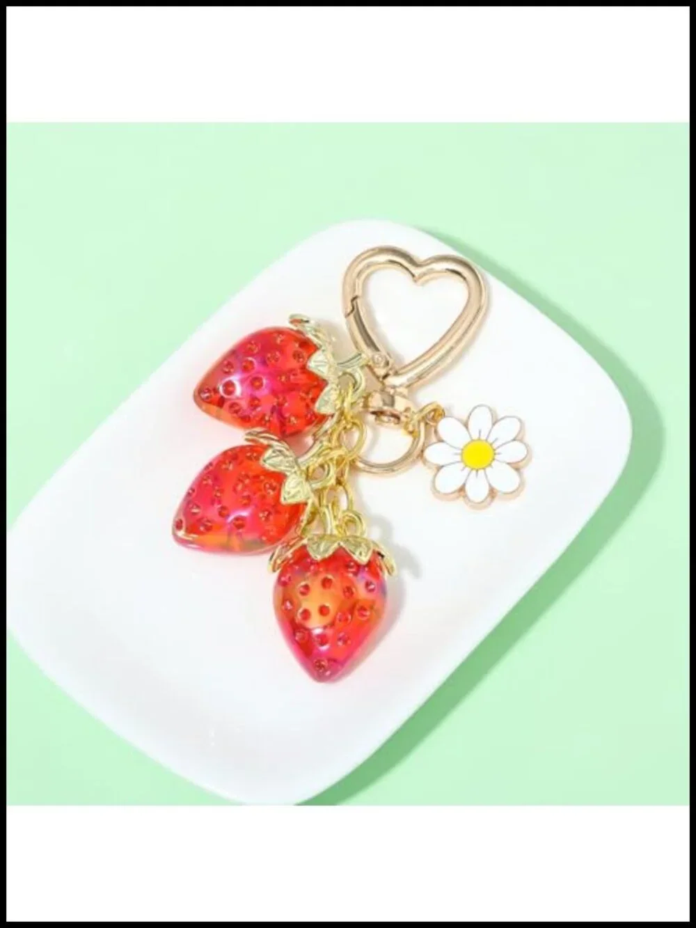 Fruit Keychain Purse Charm Set Apple Pear Lemon Cherry Strawberry Metal Resin